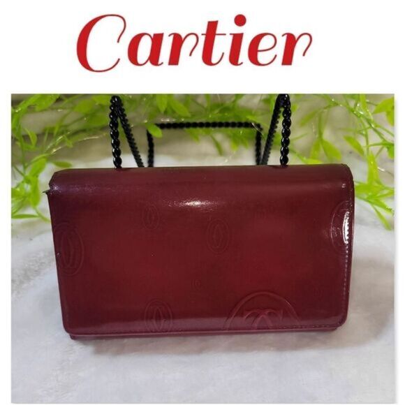 Authentic Cartier Burgundy Patent Leather Happy Birthday Continental Wallet - Picture 1 of 16